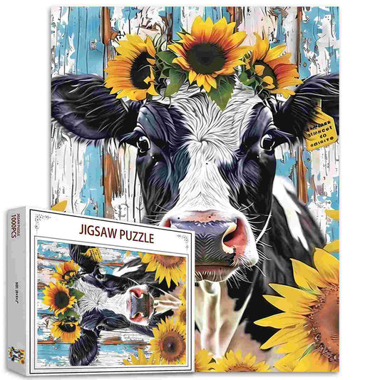 Puzzles de vaches avec des tournesols 