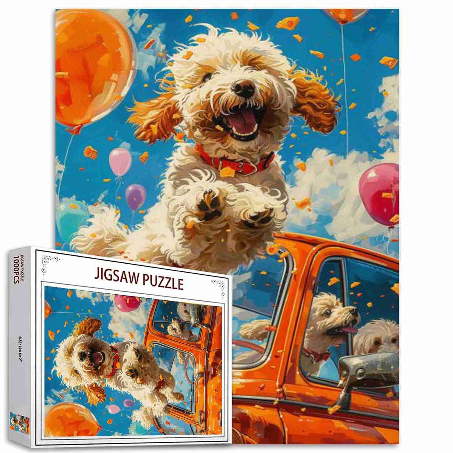 Happy Dog Jumping Out of Car Jigsaw Puzzles