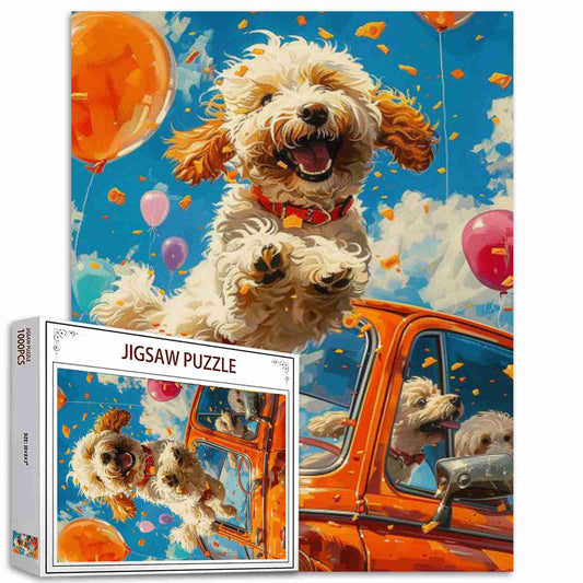 Happy Dog Jumping Out of Car Jigsaw Puzzles