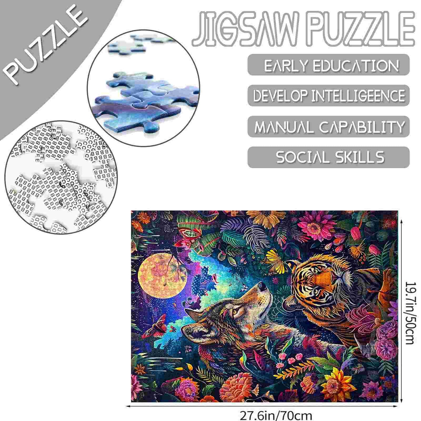 Wolf and Tiger in a Colorful Forest Jigsaw Puzzles