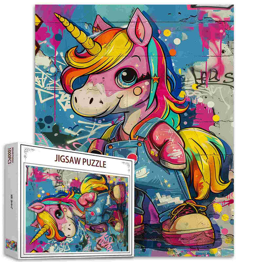 Puzzles colorés avec des graffitis de licorne