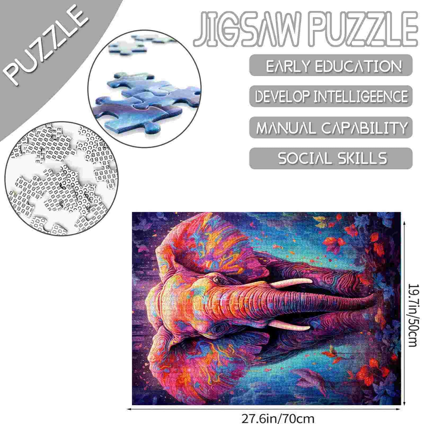 Puzzles d'éléphants colorés 