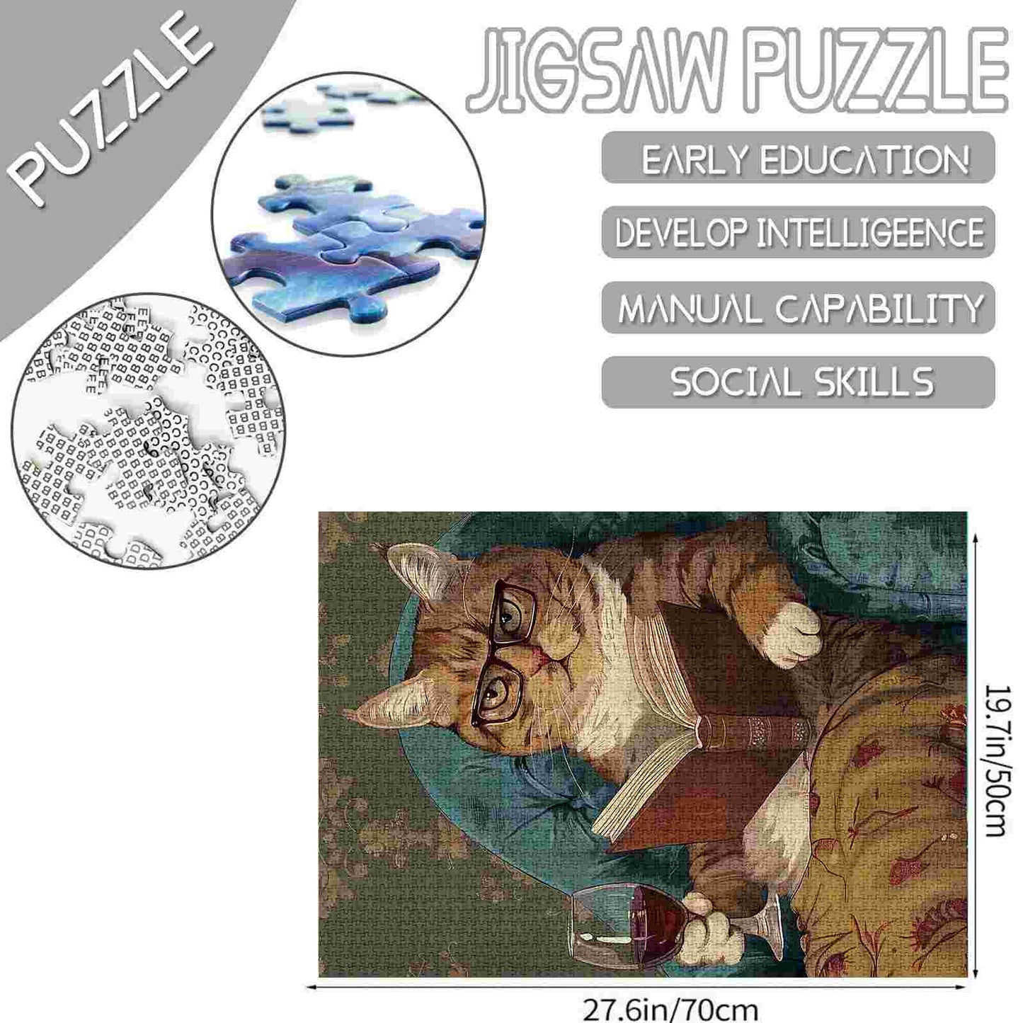 Puzzles de chat lisant avec du vin 