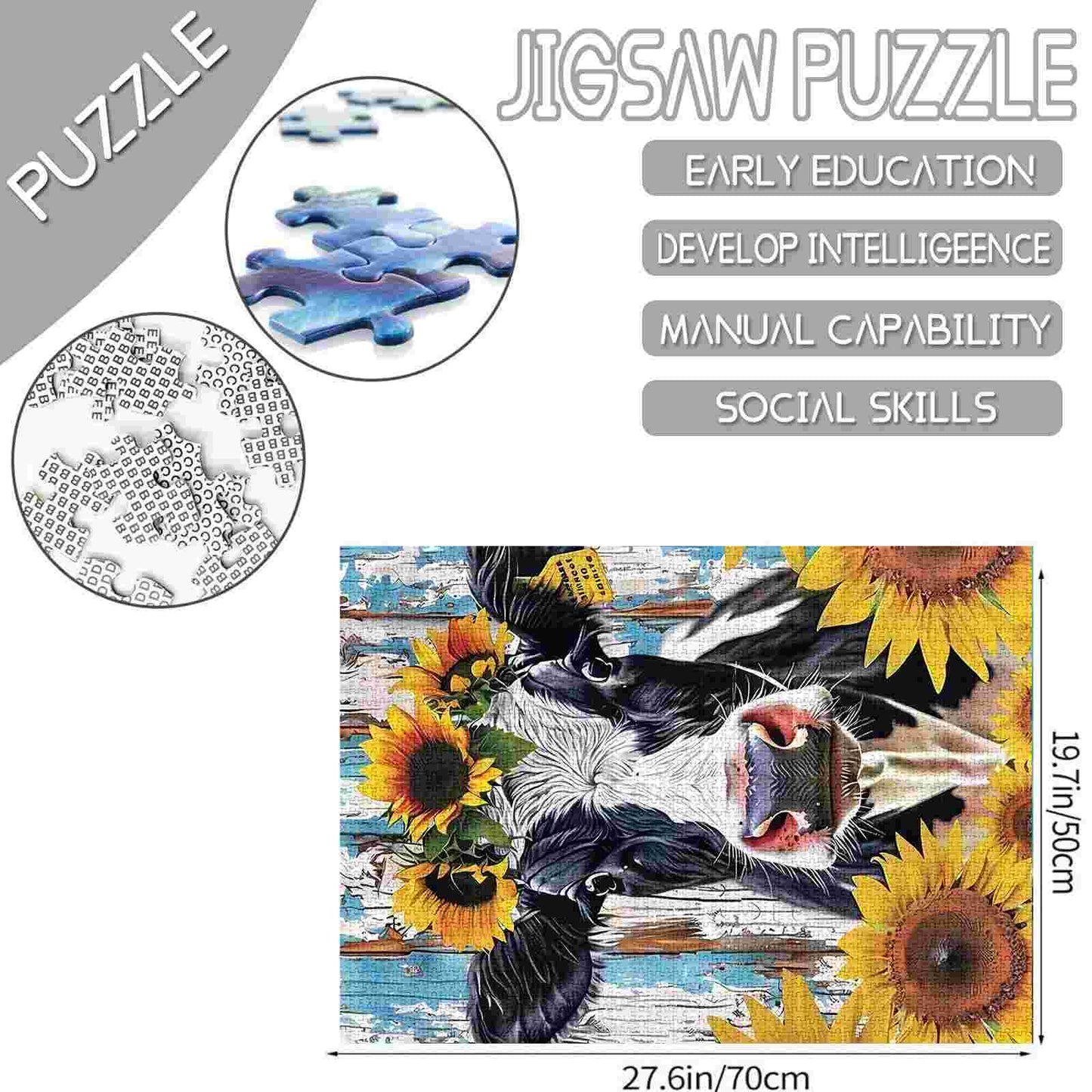 Cow with Sunflowers Jigsaw Puzzles