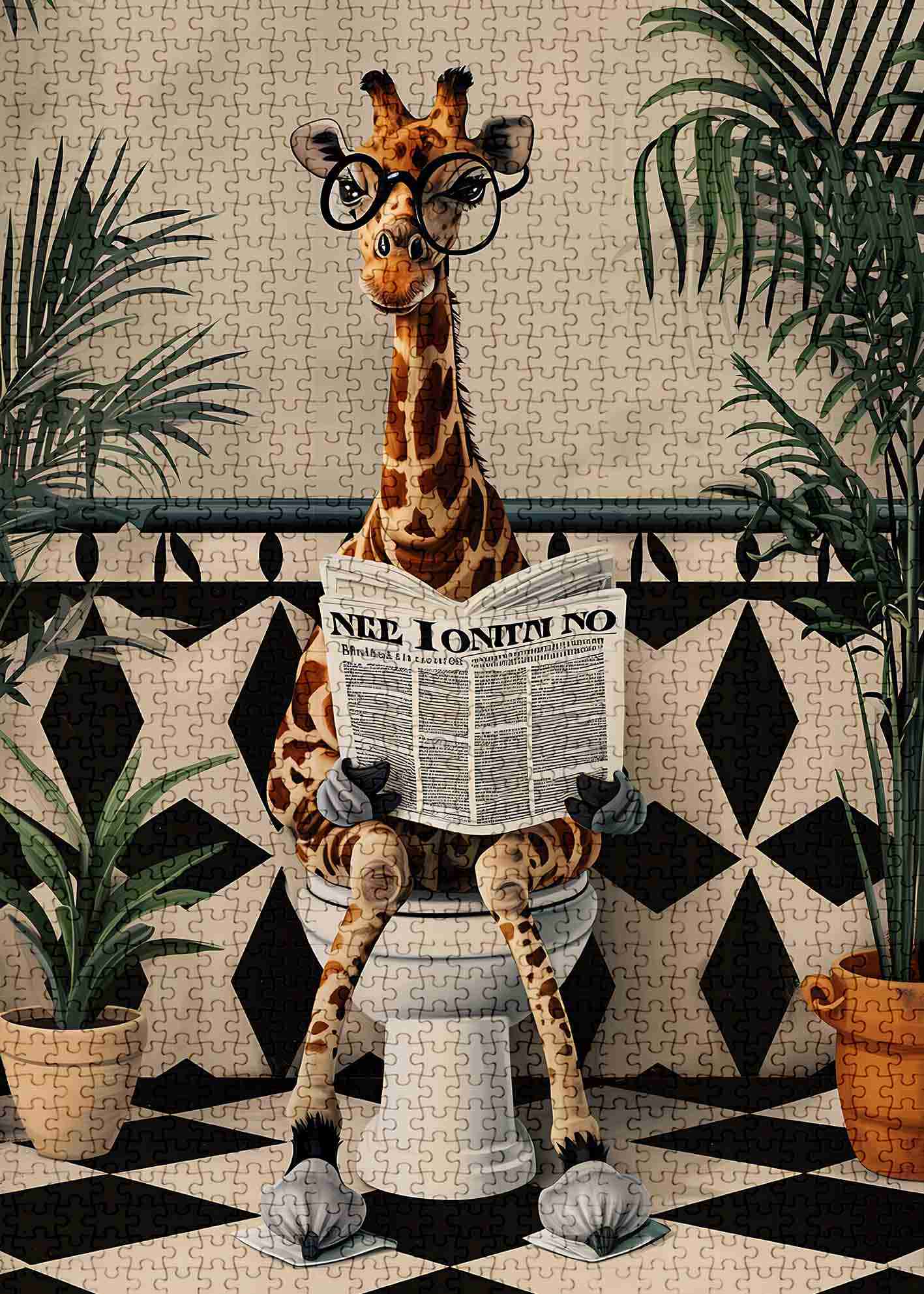 Giraffe Reading Newspaper on Toilet Jigsaw Puzzles