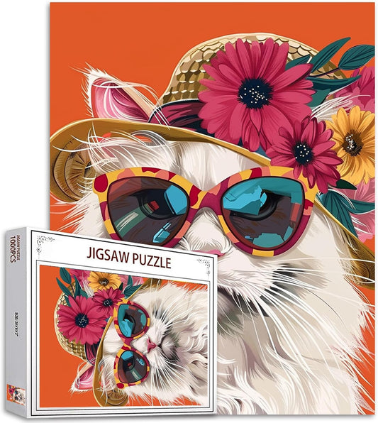 Cute Cat Wear Sunglass Jigsaw Puzzles