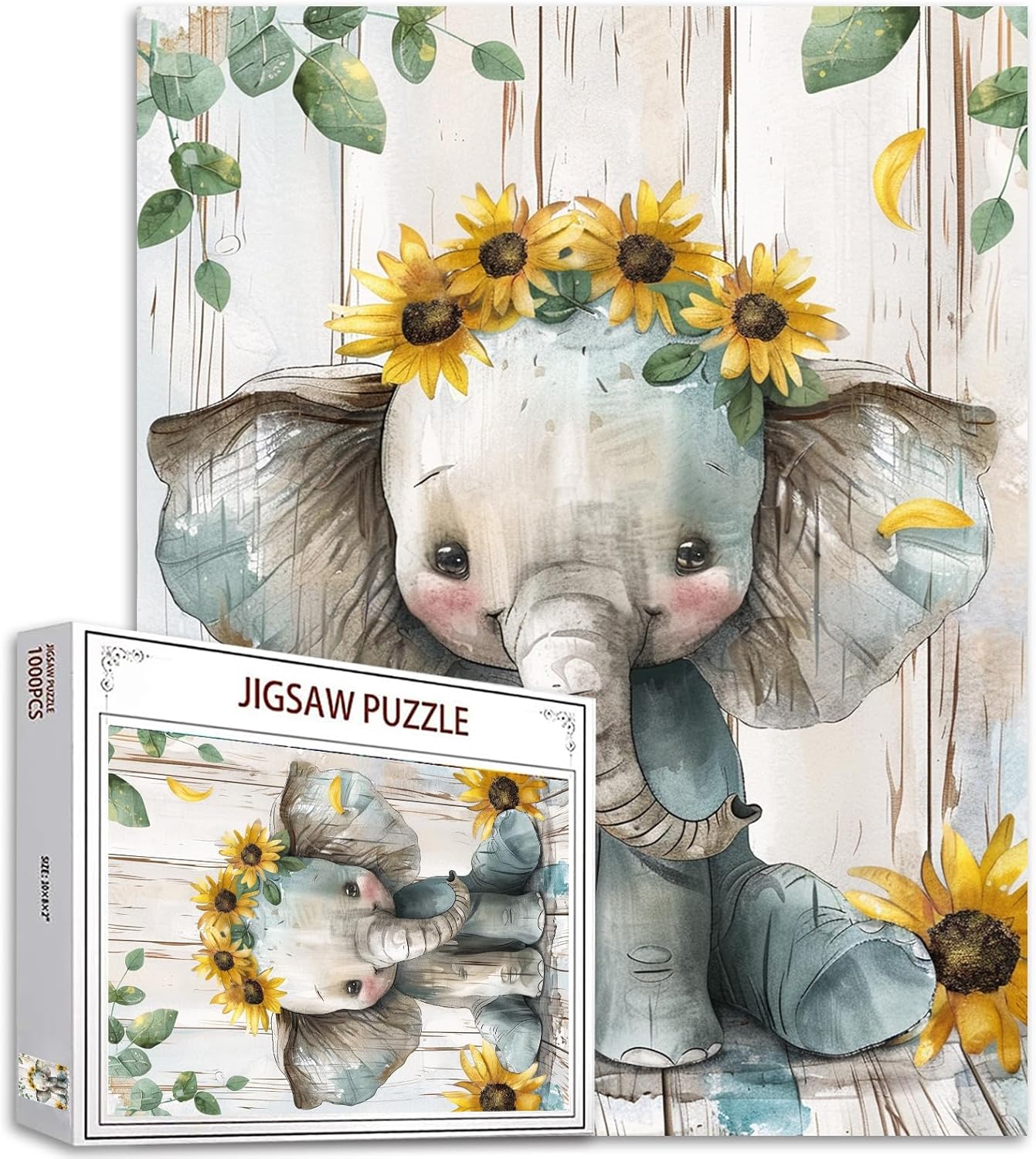 Baby Elephant with Sunflowers Jigsaw Puzzles