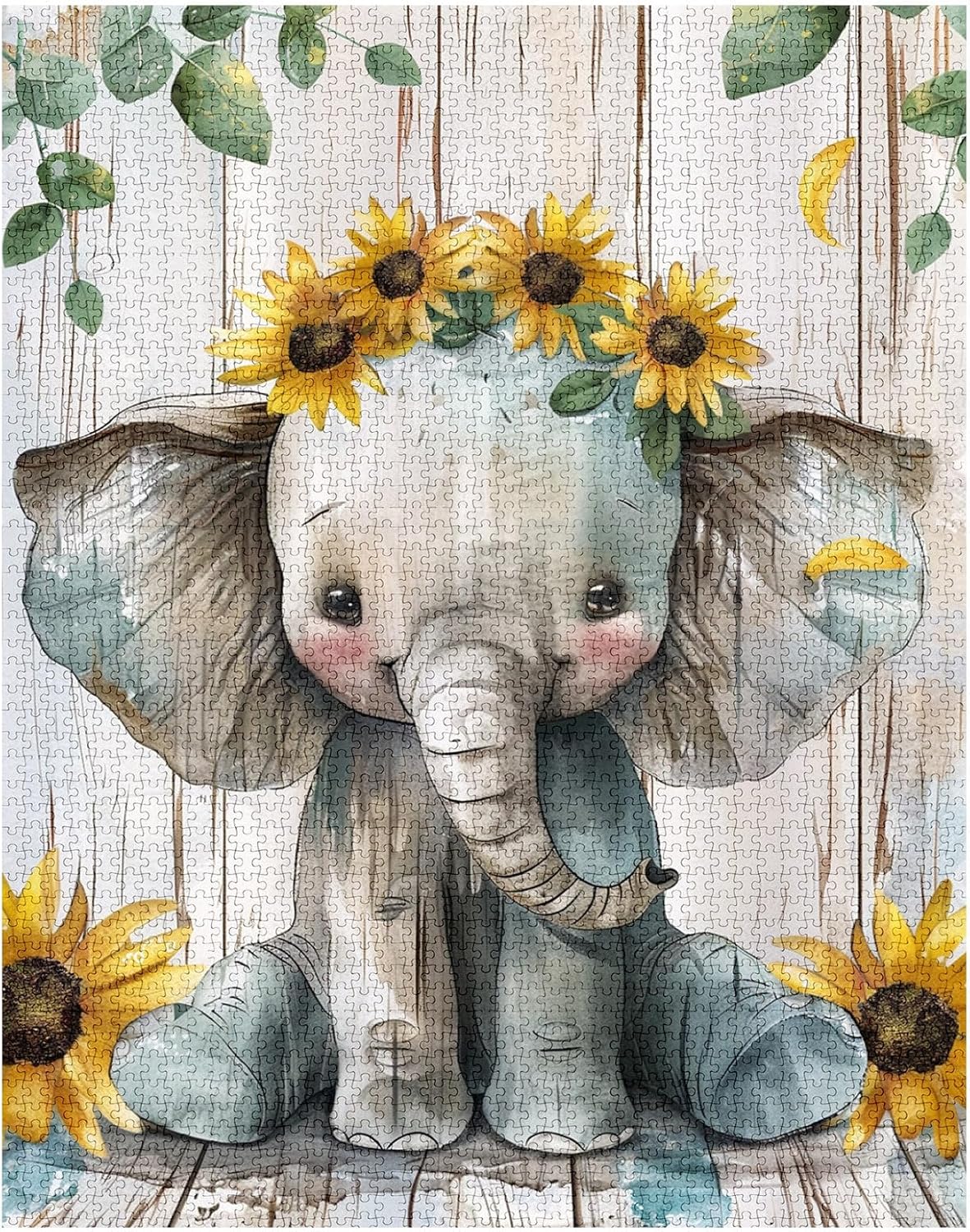 Baby Elephant with Sunflowers Jigsaw Puzzles