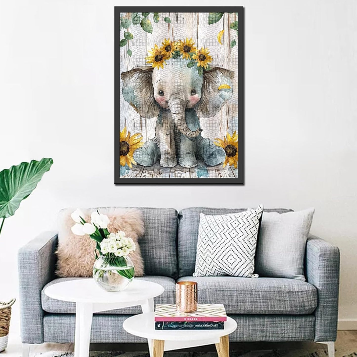 Baby Elephant with Sunflowers Jigsaw Puzzles