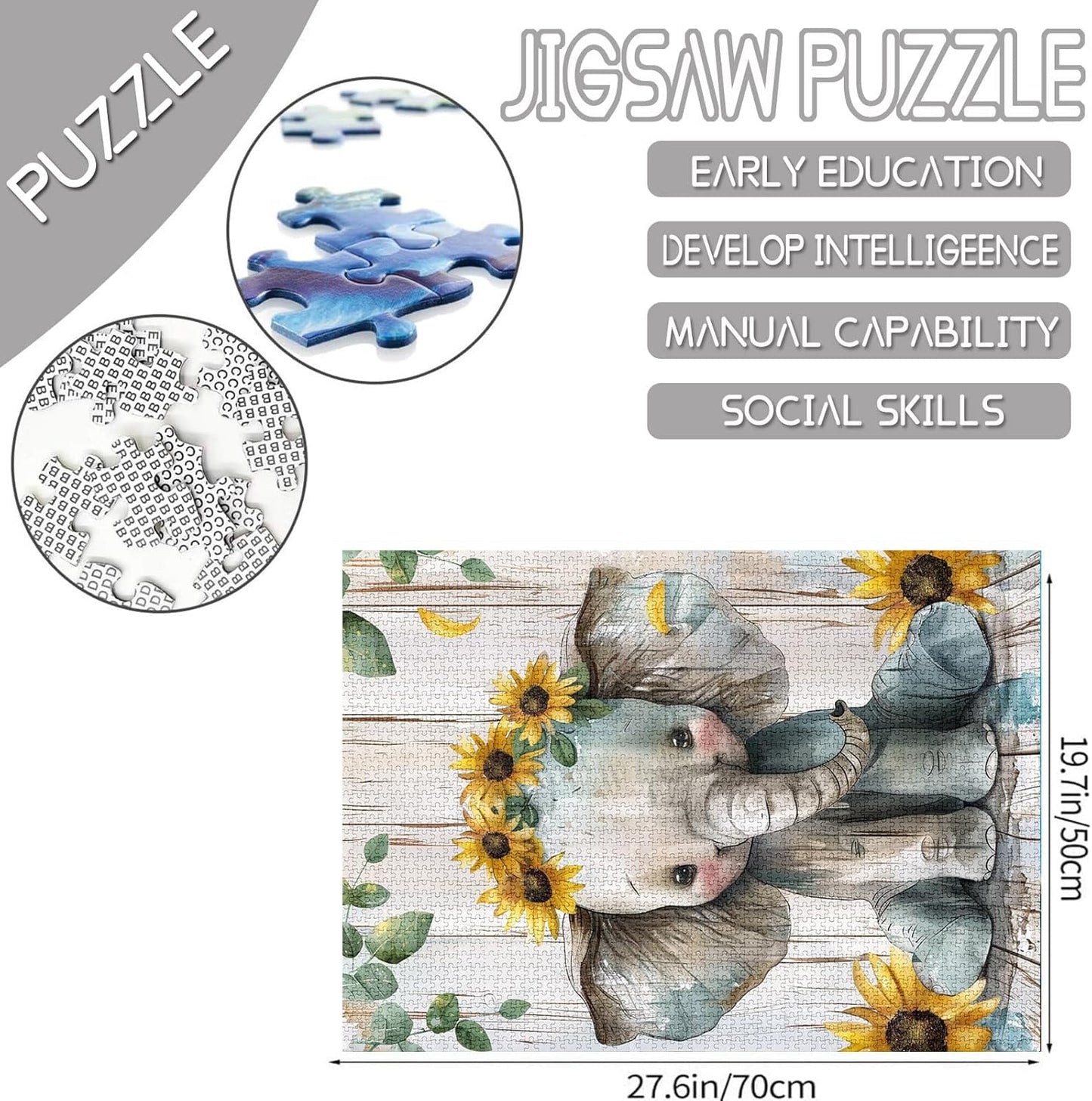 Baby Elephant with Sunflowers Jigsaw Puzzles