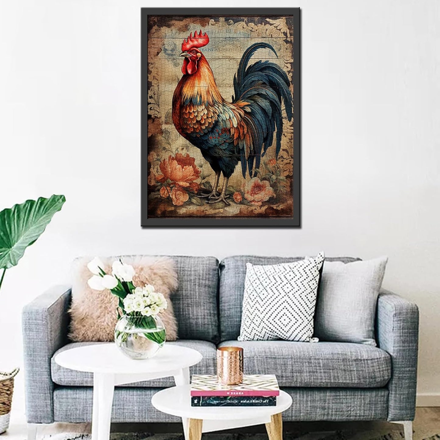 Rustic Rooster Vintage Animal Painting Jigsaw Puzzles