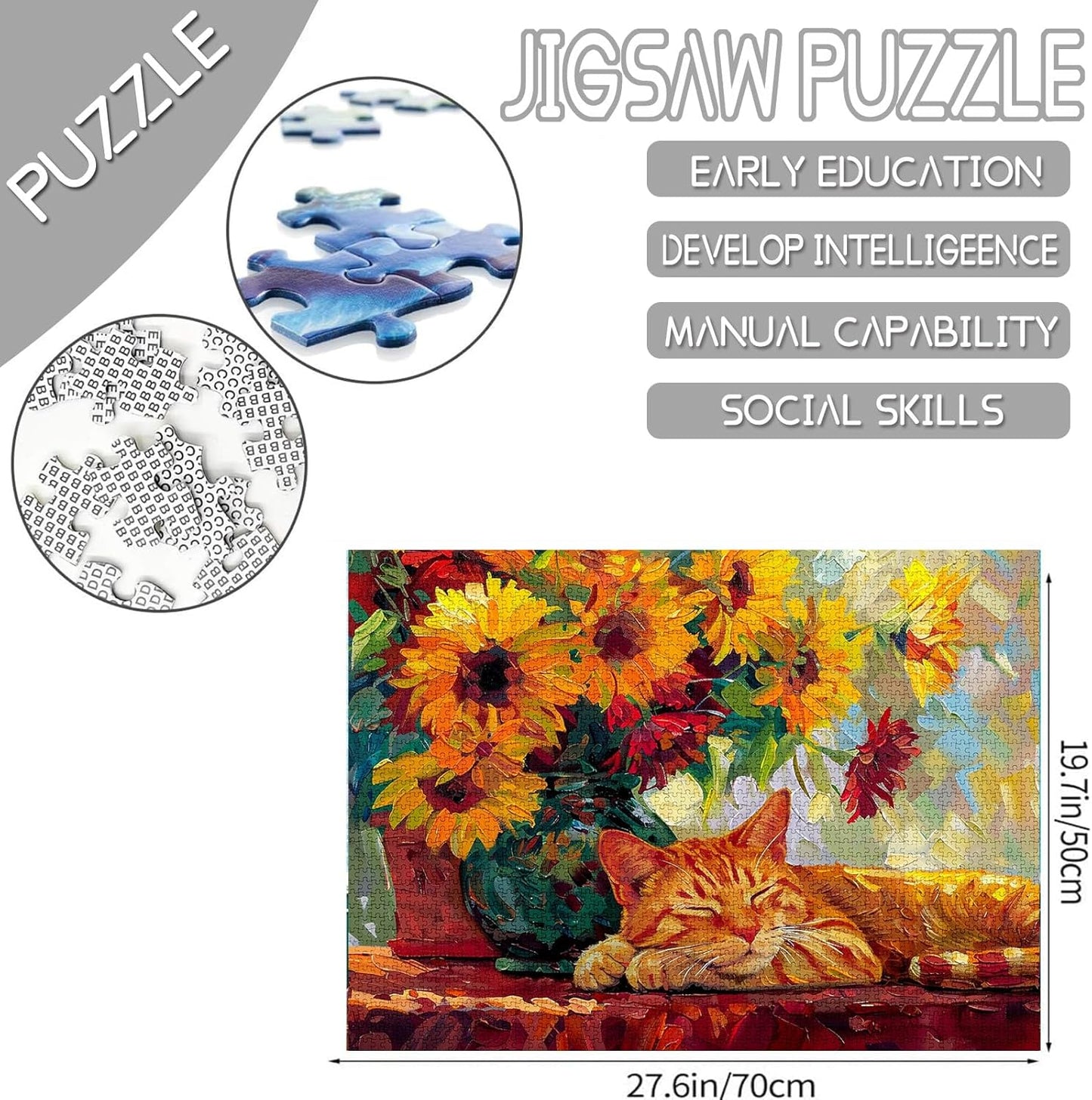 Puzzles de tournesols colorés avec chat endormi 