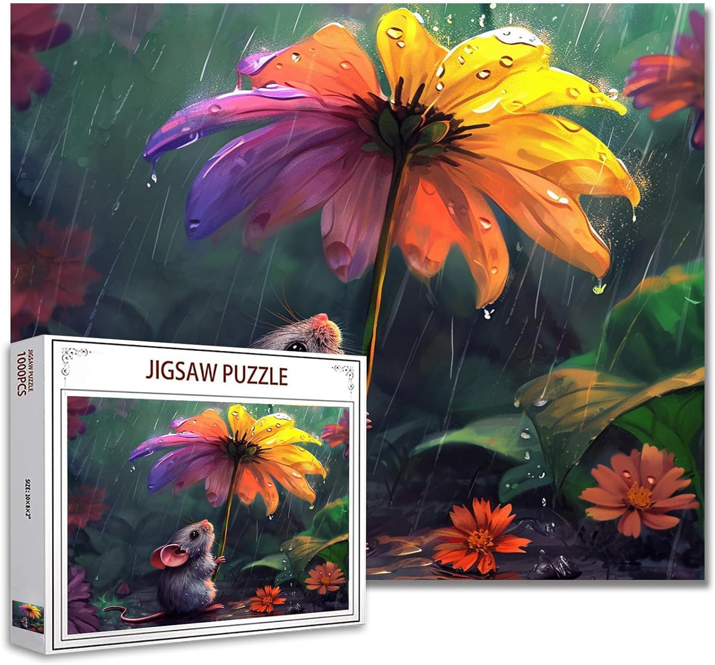 Cute Mouse Colorful Flowers Painting Jigsaw Puzzles