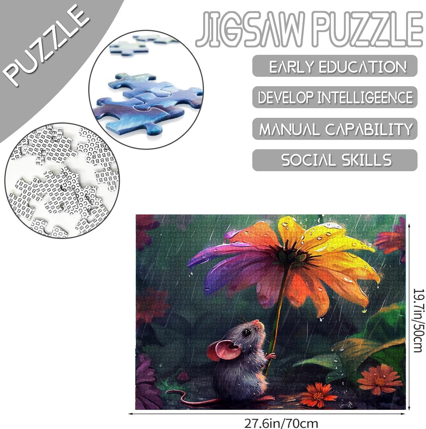 Cute Mouse Colorful Flowers Painting Jigsaw Puzzles