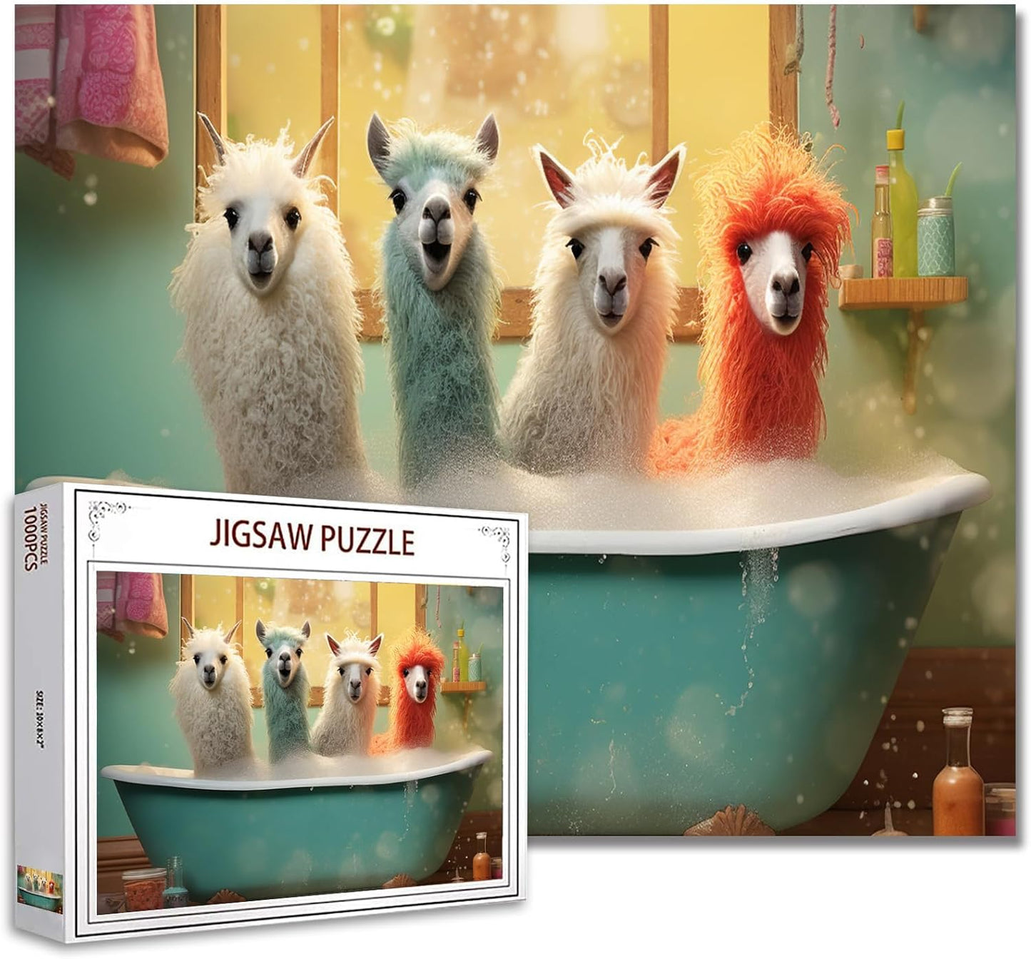 Colorful Alpaca in Bathtub Jigsaw Puzzles