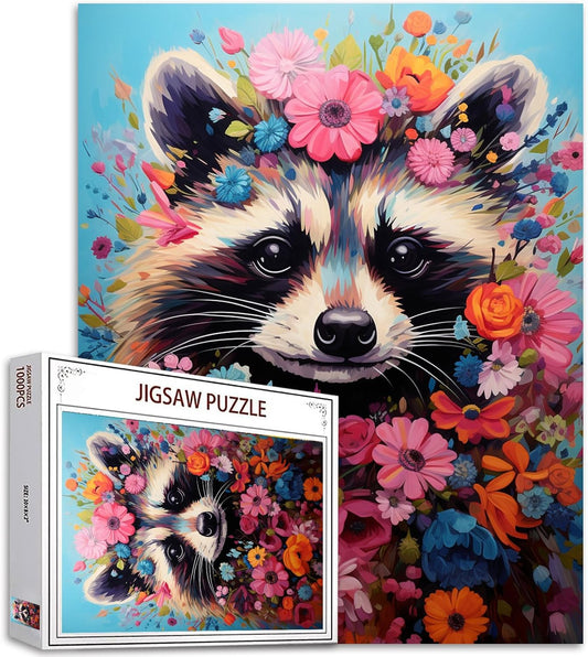 Puzzles de raton laveur avec des fleurs 