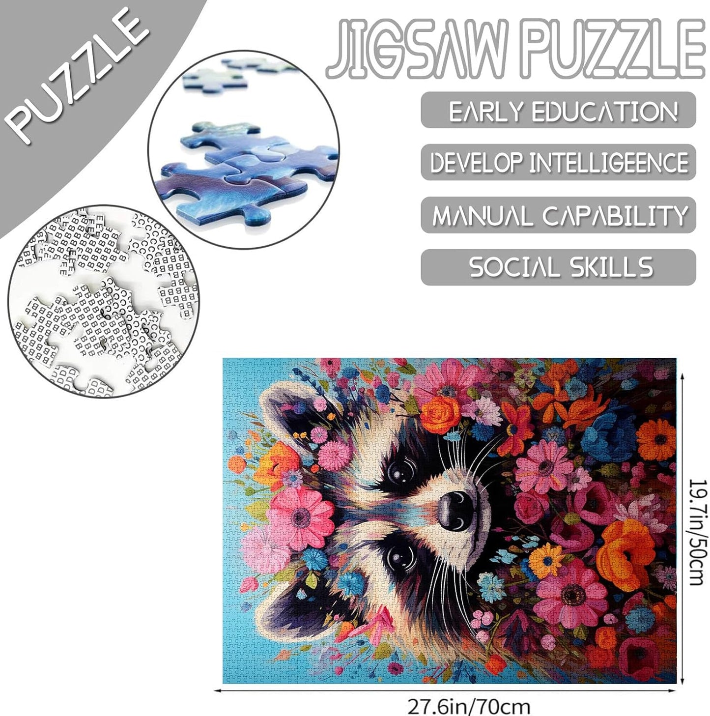 Puzzles de raton laveur avec des fleurs 