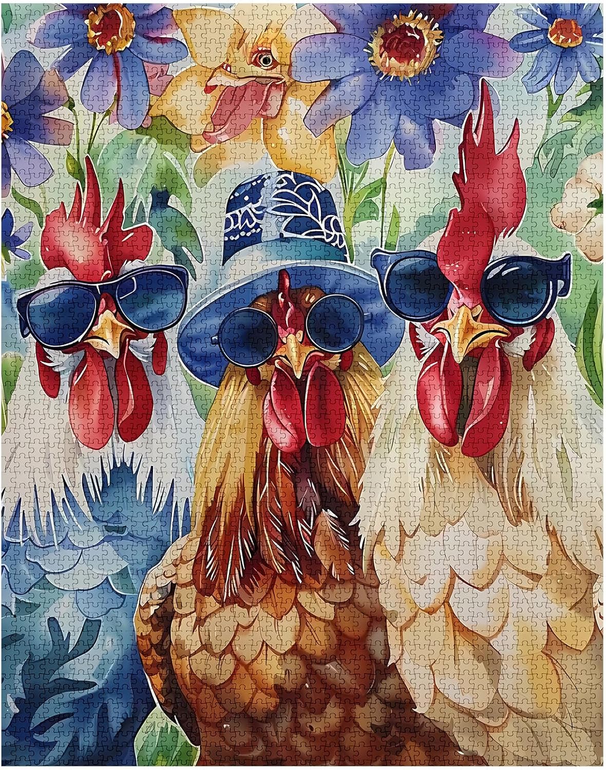 Puzzles de poulets cool avec des lunettes de soleil 