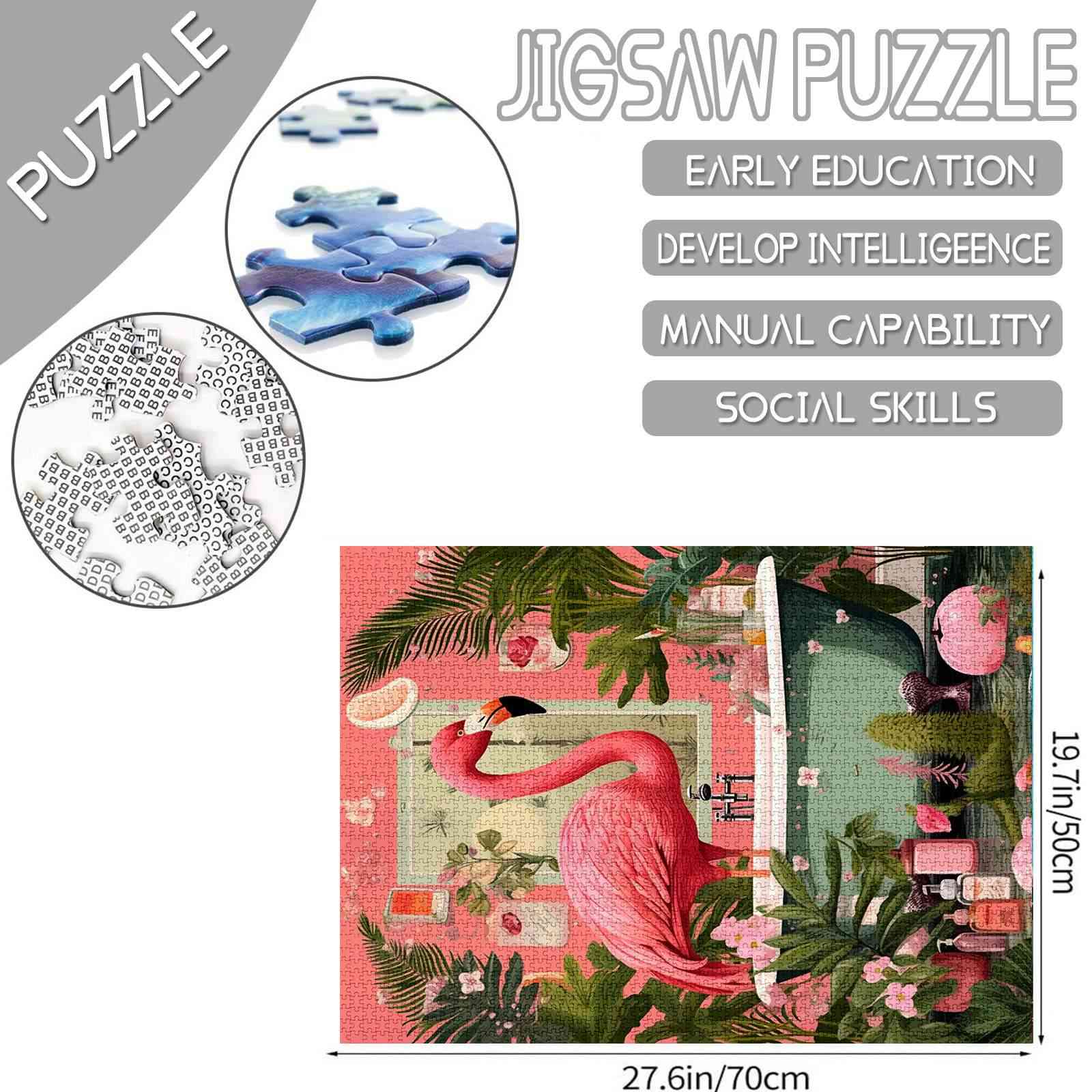 Flamingo in Tropical Bathroom Jigsaw Puzzles