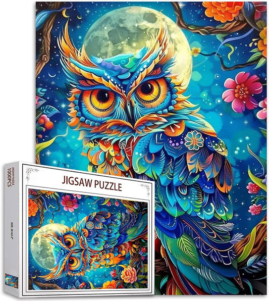 Colorful Owl Under The Moon Jigsaw Puzzles