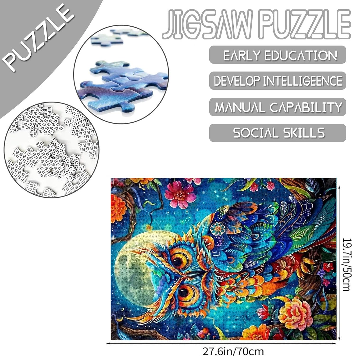 Colorful Owl Under The Moon Jigsaw Puzzles