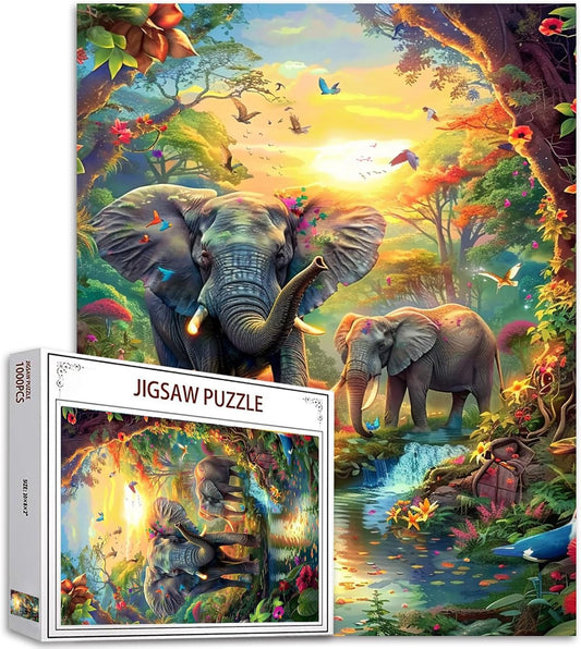 Puzzles d'éléphants colorés dans la jungle 