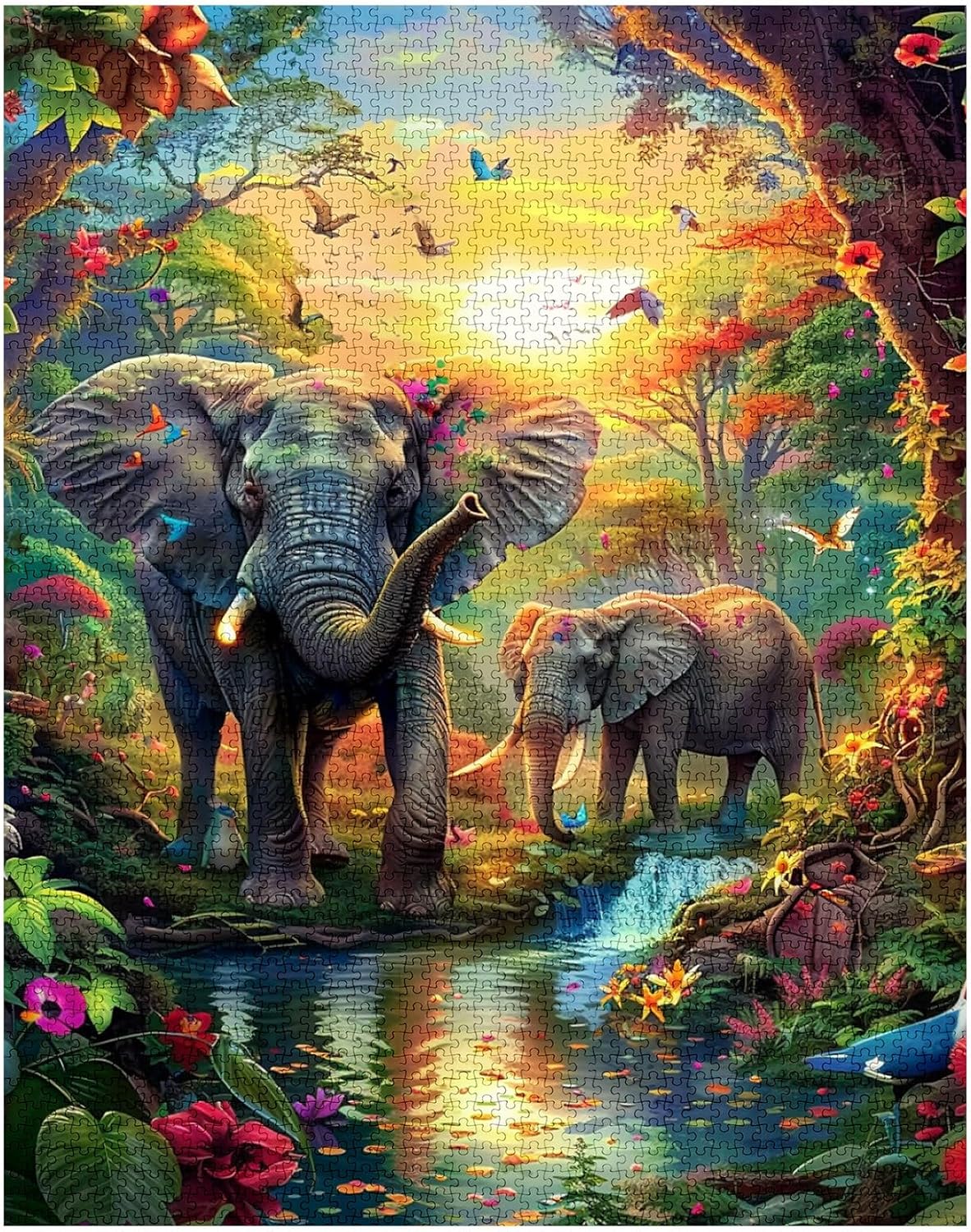 Puzzles d'éléphants colorés dans la jungle 