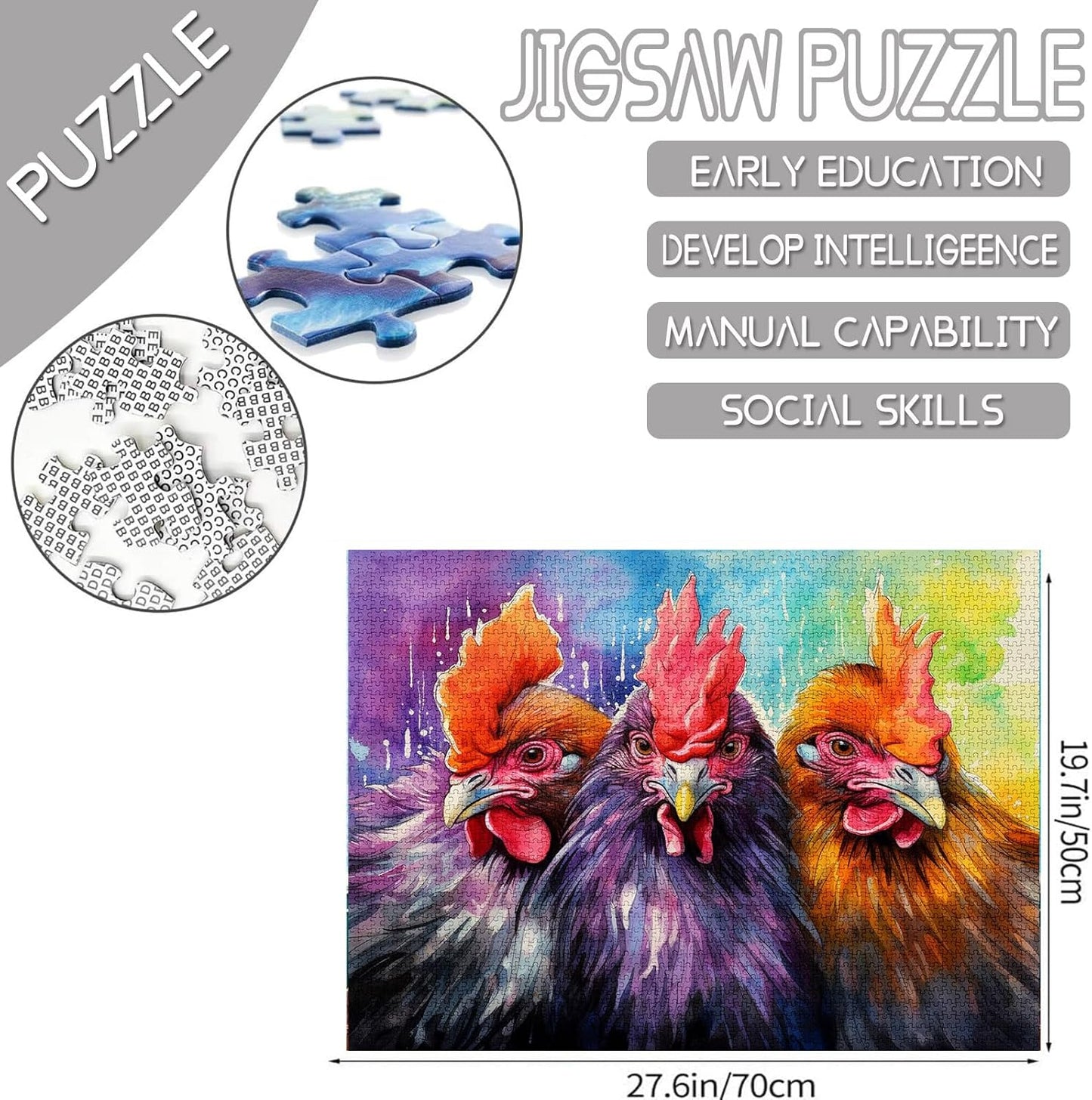 Puzzles de poulets à l'aquarelle 