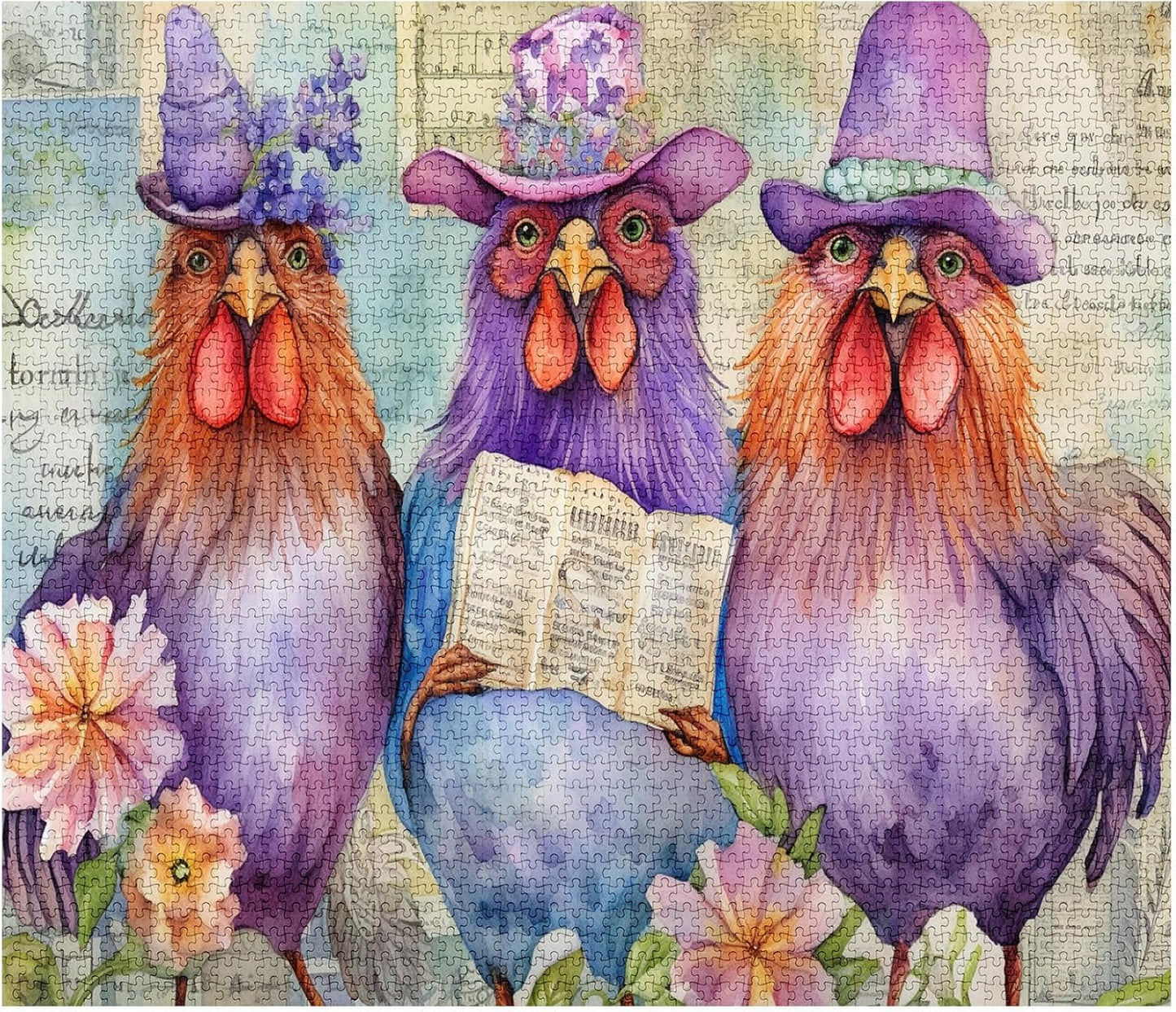 Purple Chickens Wearing Hats Jigsaw Puzzles