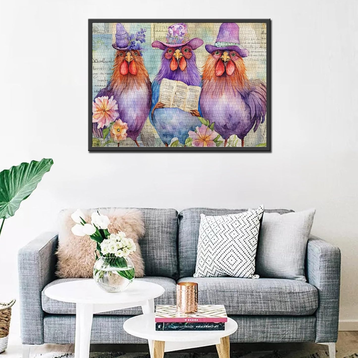 Purple Chickens Wearing Hats Jigsaw Puzzles