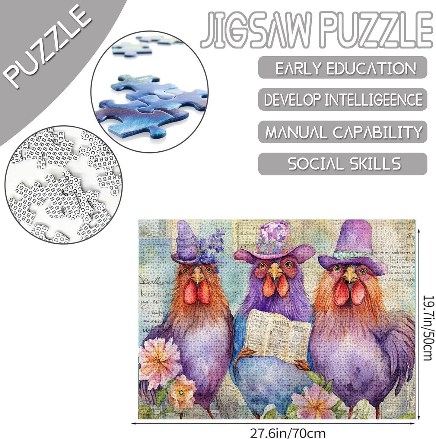 Purple Chickens Wearing Hats Jigsaw Puzzles