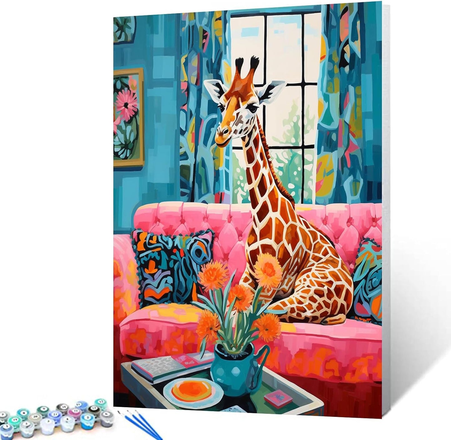 Giraffe Sitting on Sofa Paint by Numbers