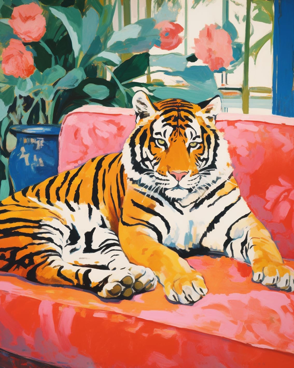 Tigre assis sur un canapé Peinture par numéros 