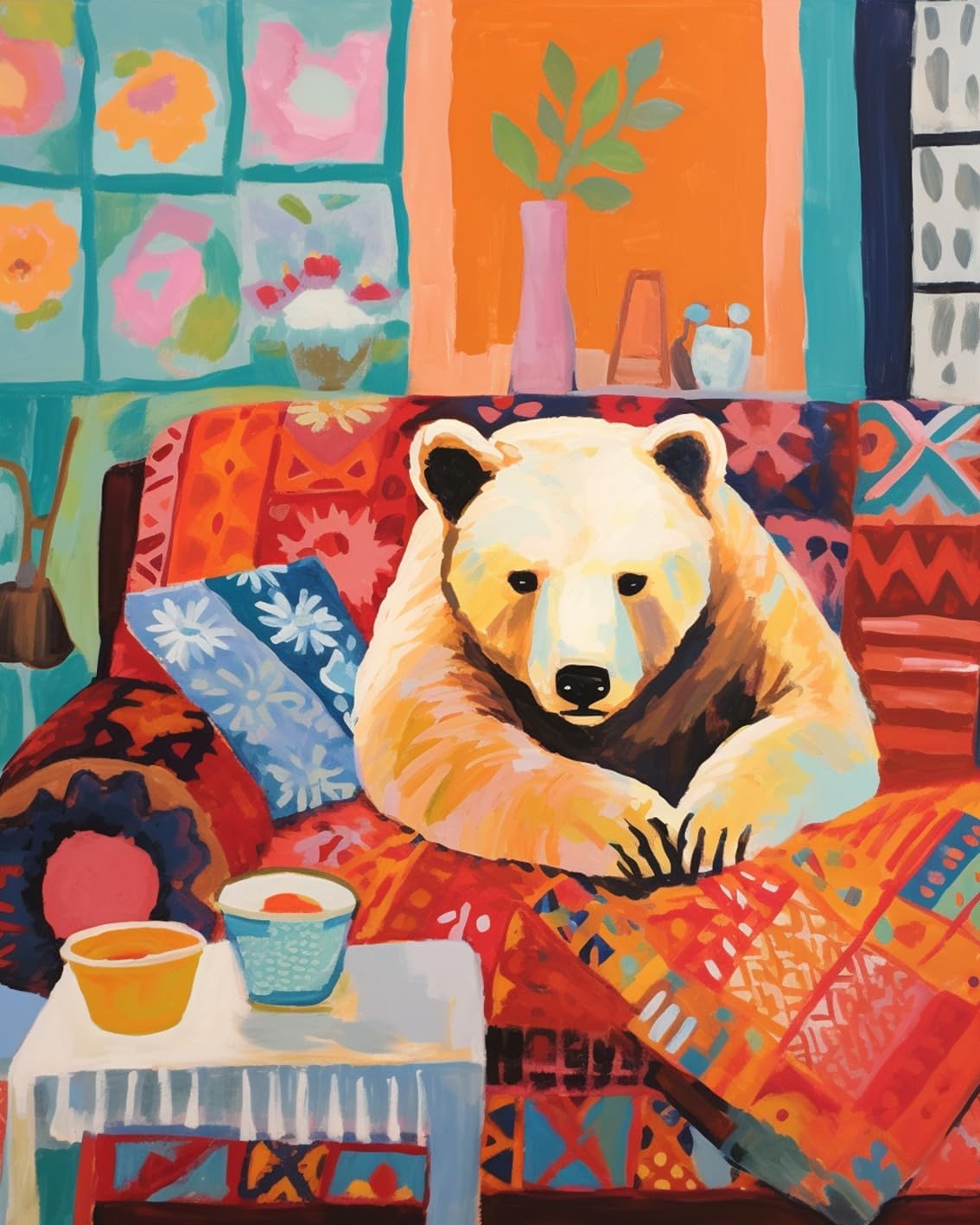 Polar Bear Laying on Sofa Paint by Numbers