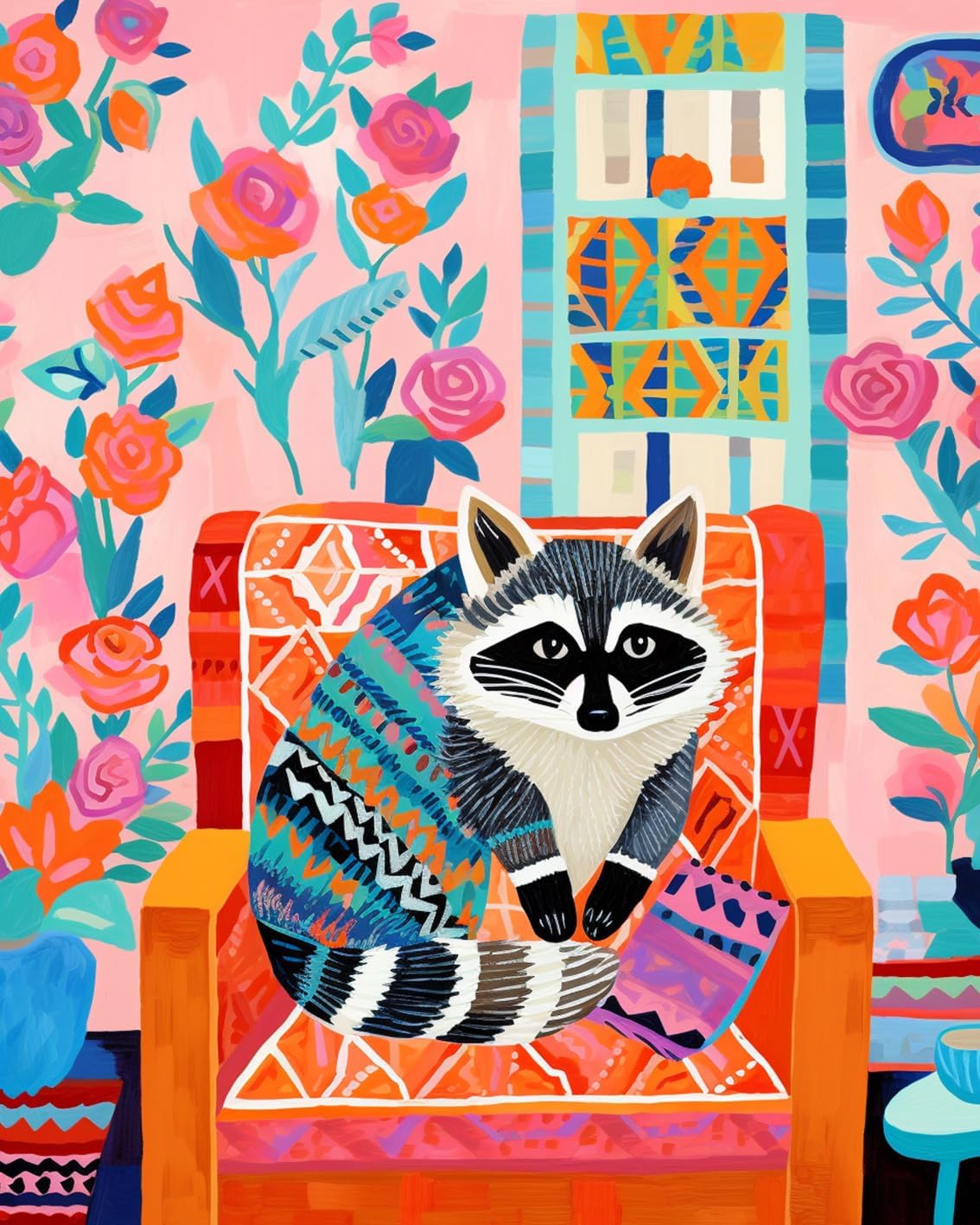 Raccoon Sitting on Chair Paint by Numbers