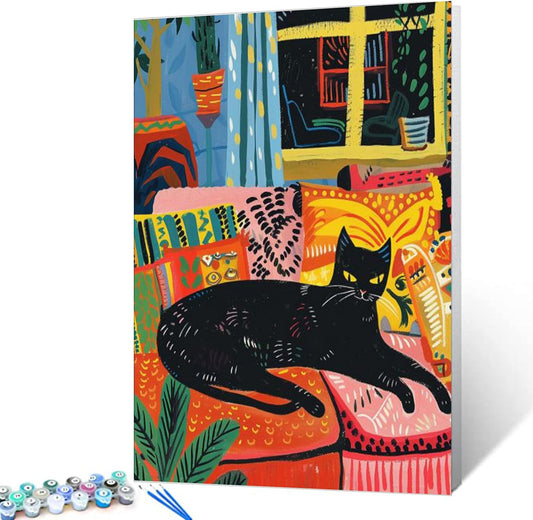 Black Cat Sitting on Sofa Paint by Numbers