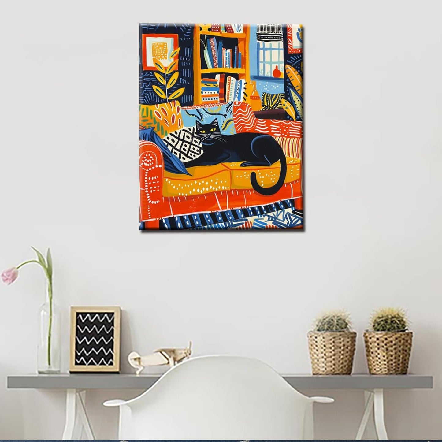 Cute Black Cat Sitting on Sofa Paint by Numbers