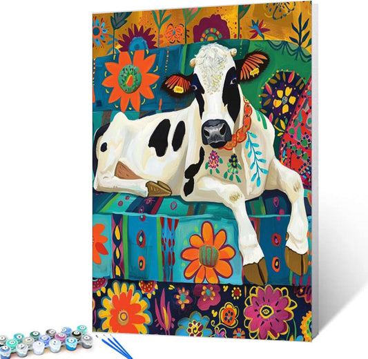 Exotic Cow Sitting on Chair Paint by Numbers