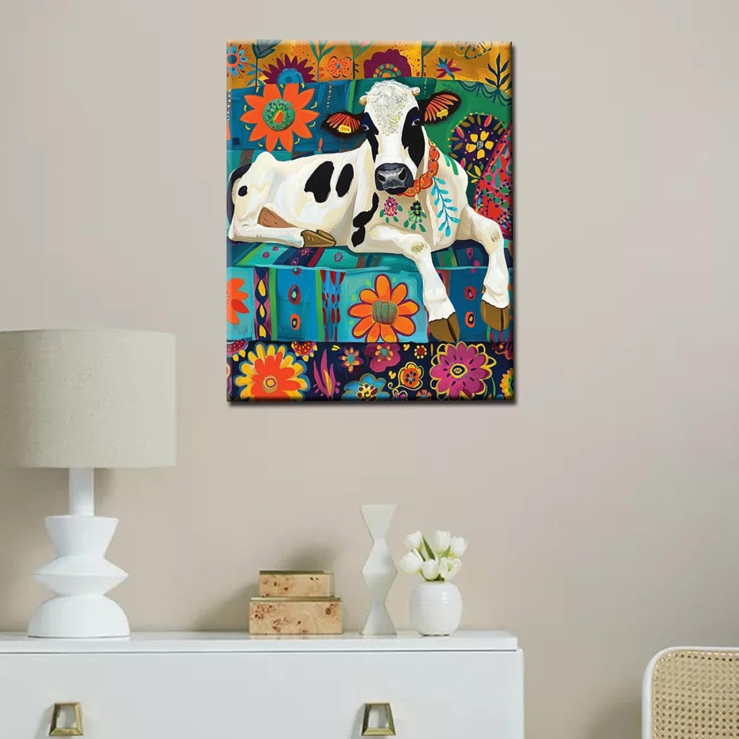 Exotic Cow Sitting on Chair Paint by Numbers