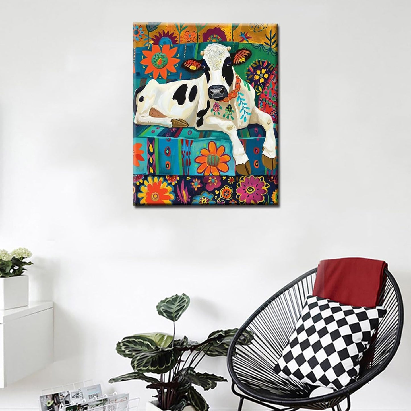 Exotic Cow Sitting on Chair Paint by Numbers