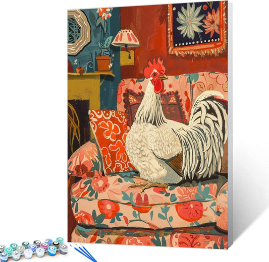 White rooster Sitting on Sofa Paint by Numbers