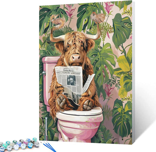 Highland Cow on the Toilet Paint by Numbers