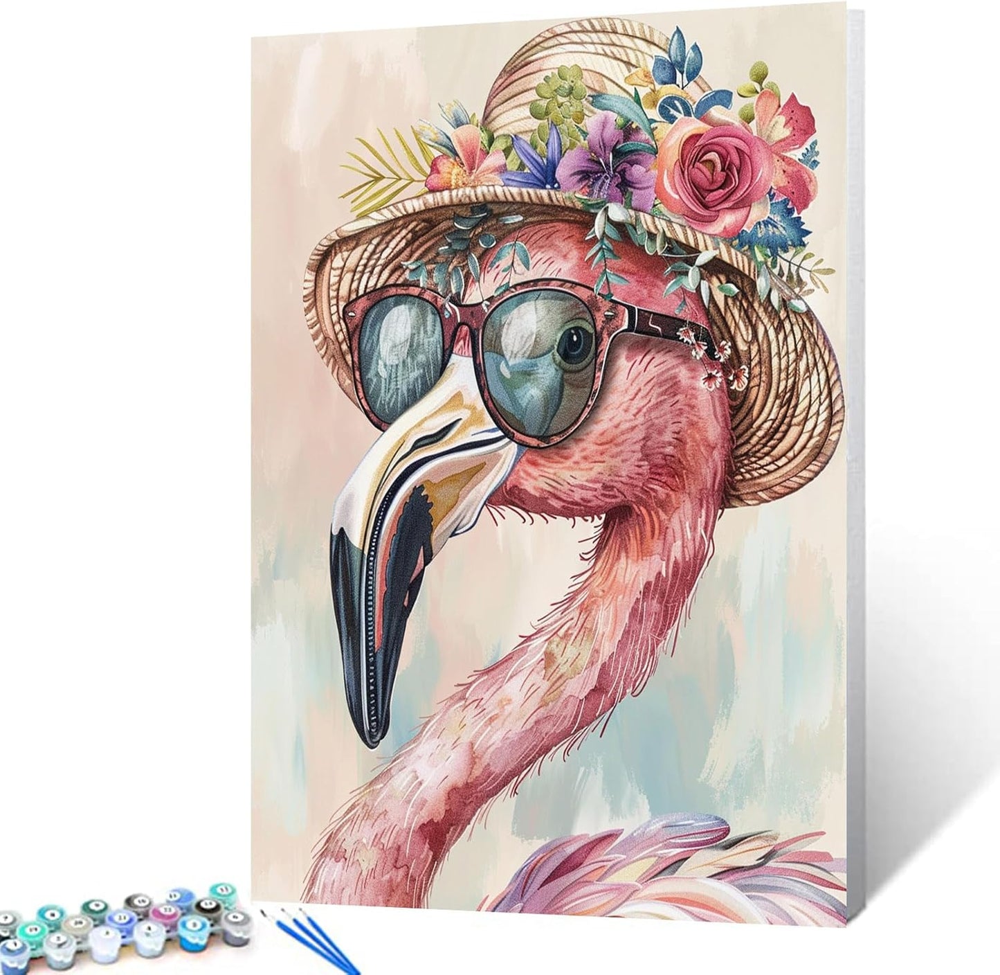 Pink Flamingo with Flowers Hat Painting by Numbers