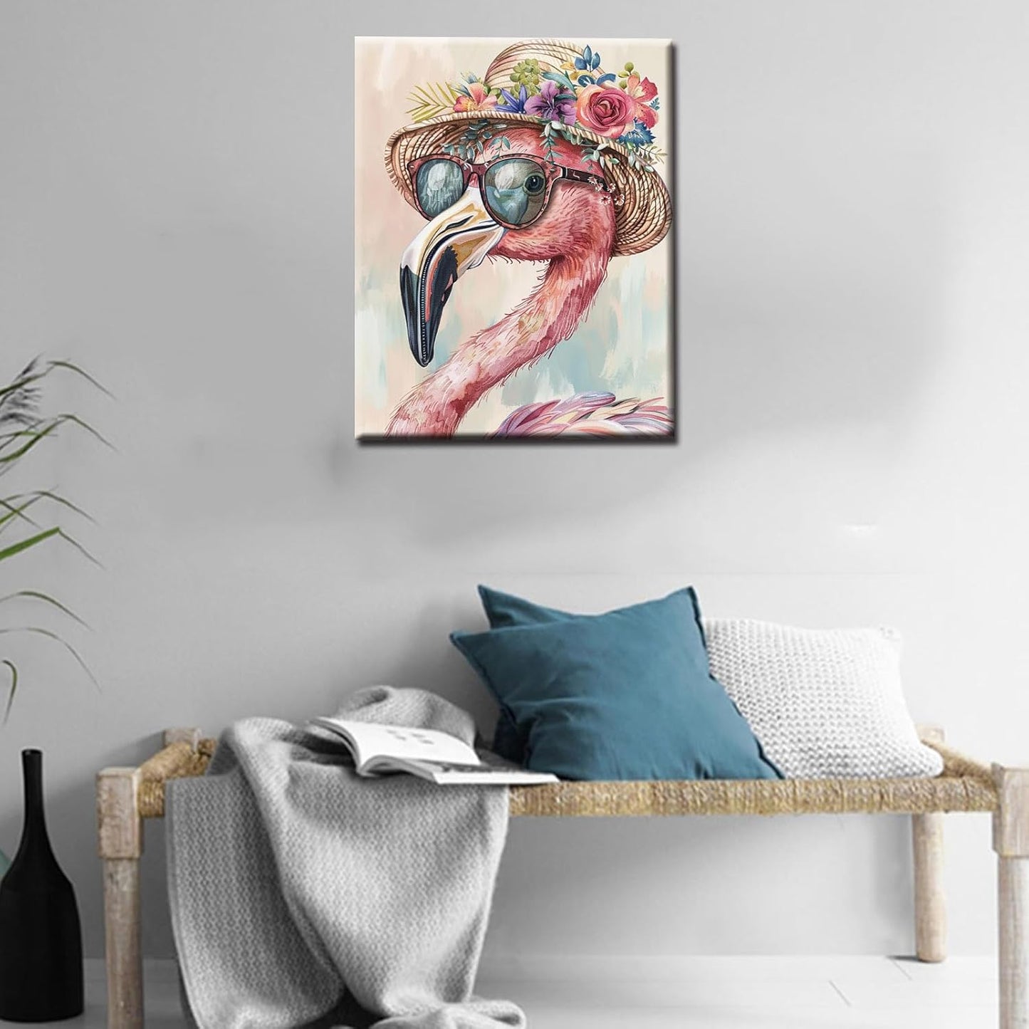 Pink Flamingo with Flowers Hat Painting by Numbers