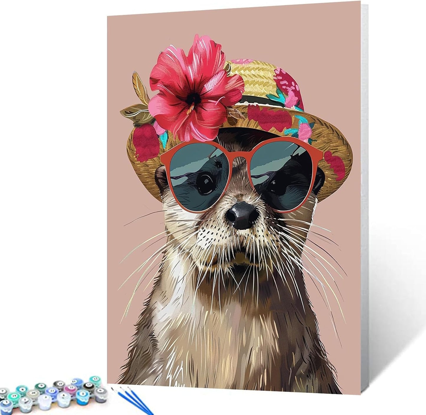 Sea Otter with Flowers Hat and Sunglasses Painting by Numbers