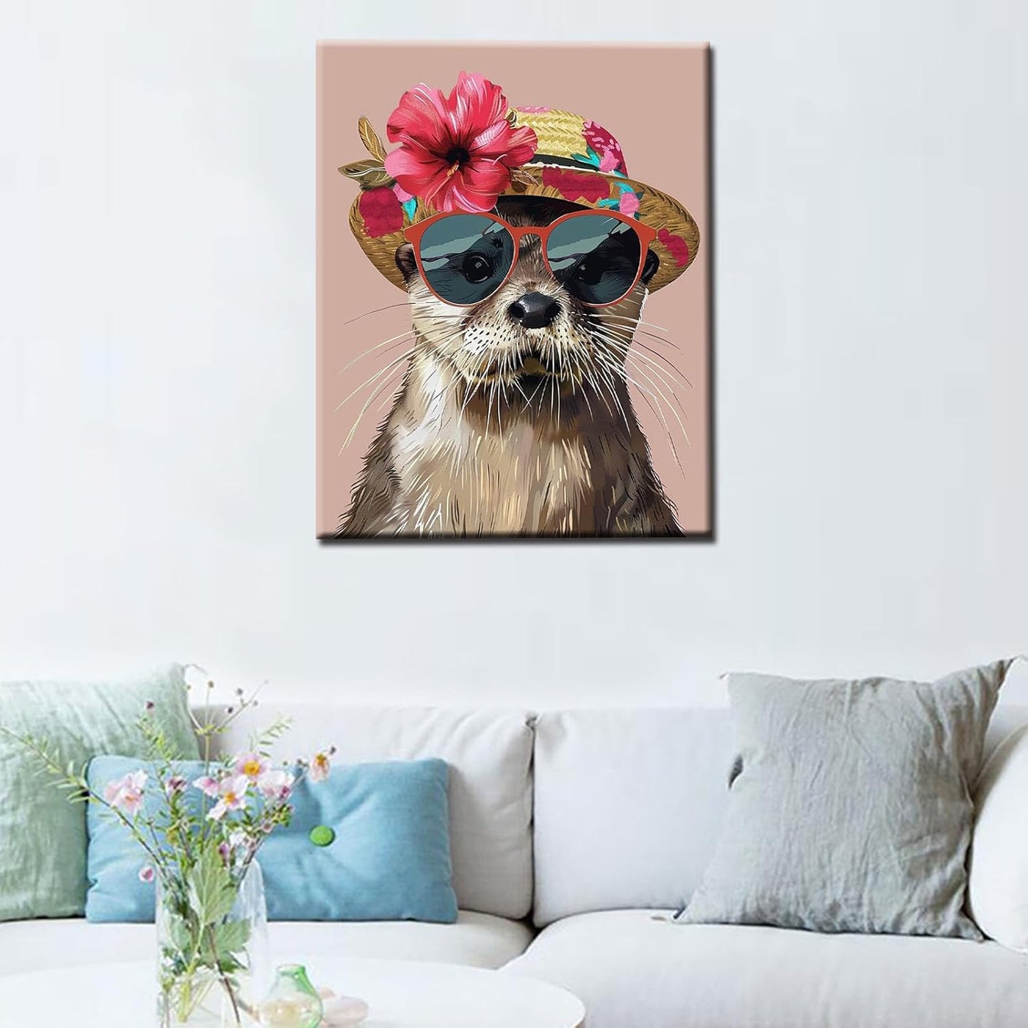 Sea Otter with Flowers Hat and Sunglasses Painting by Numbers