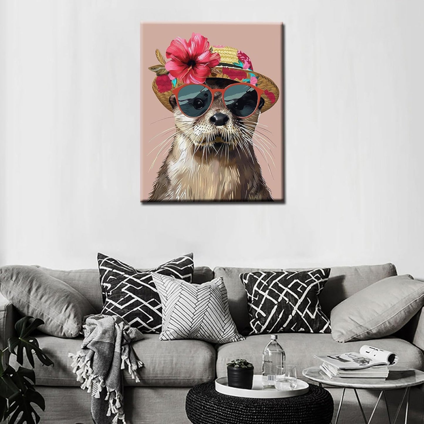 Sea Otter with Flowers Hat and Sunglasses Painting by Numbers