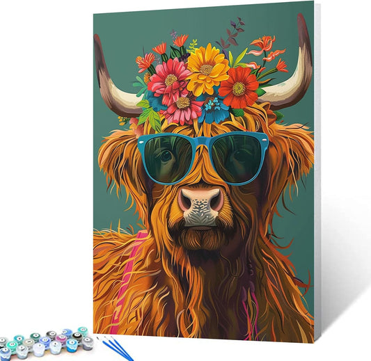 Cattle Wear Shades and Flowers on Head Painting by Numbers