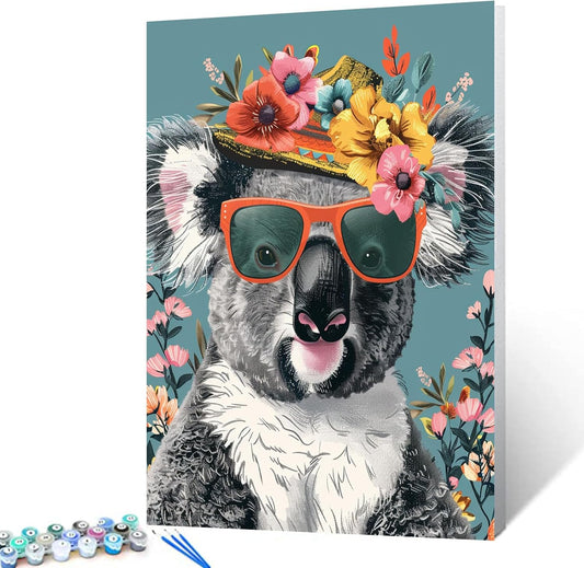 Koala Wearing Shades Straw Hat Painting by Numbers