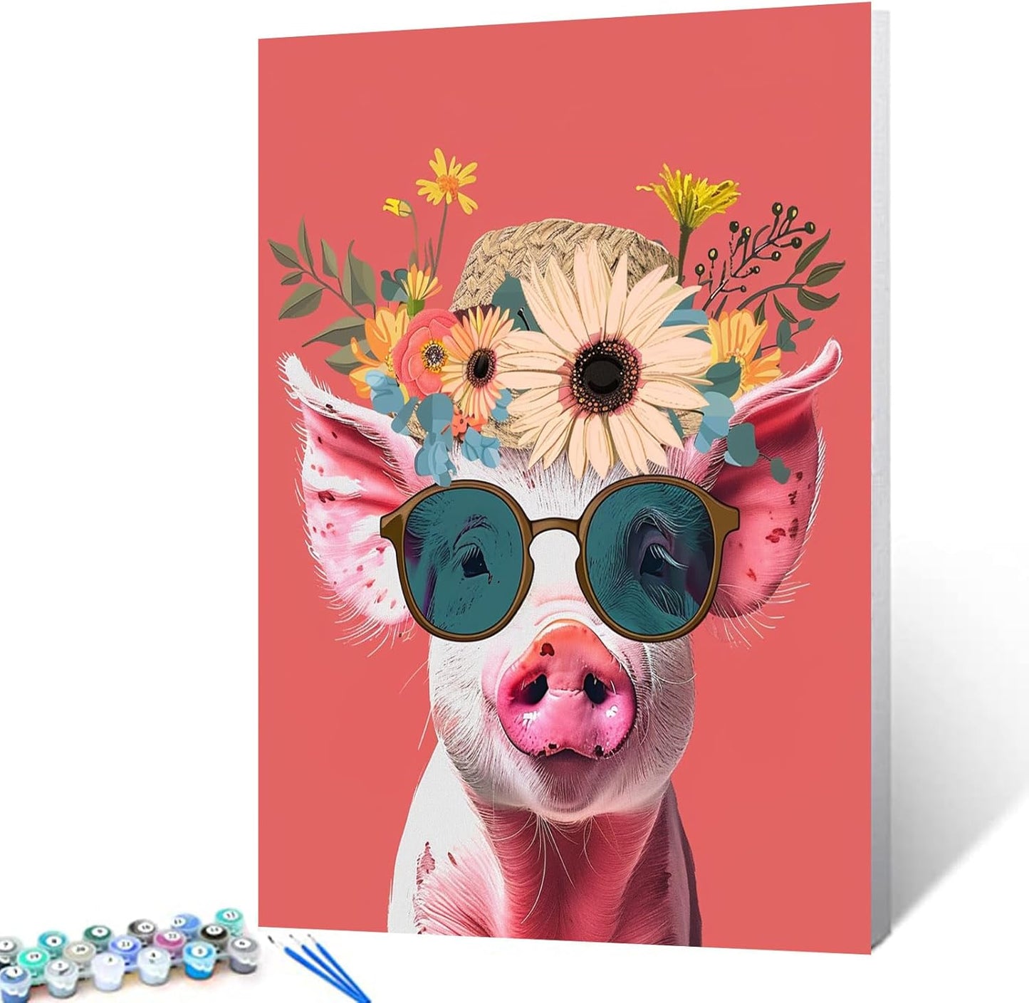 Pig with Cute Sunglass and Straw Hat Painting by Numbers